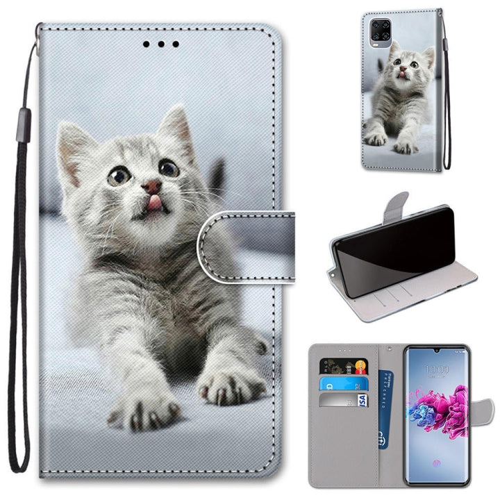 Coloured Drawing Cross Texture Horizontal Flip PU Leather Case with Holder & Card Slots & Wallet & Lanyard, For ZTE Axon 11 5G