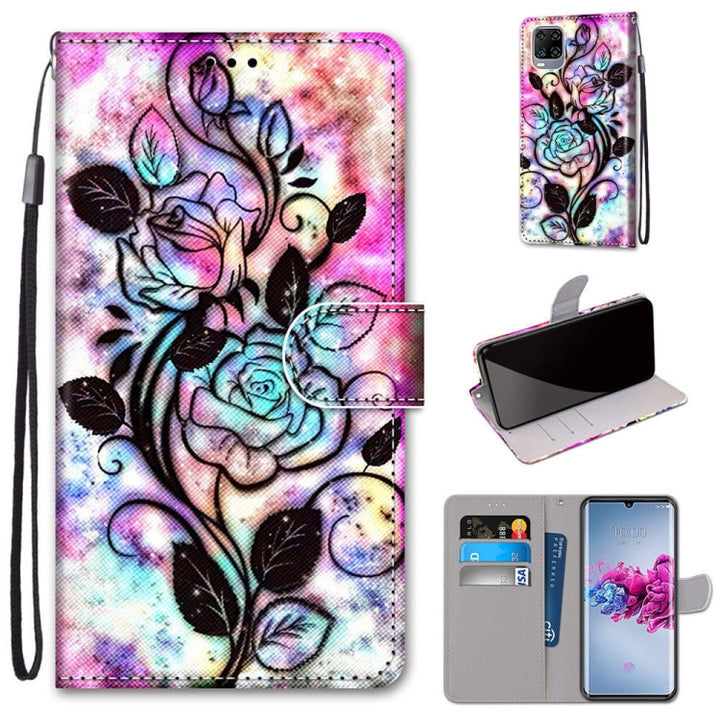 Coloured Drawing Cross Texture Horizontal Flip PU Leather Case with Holder & Card Slots & Wallet & Lanyard, For ZTE Axon 11 5G