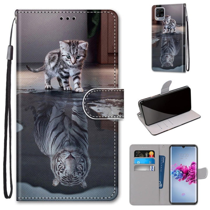 Coloured Drawing Cross Texture Horizontal Flip PU Leather Case with Holder & Card Slots & Wallet & Lanyard, For ZTE Axon 11 5G