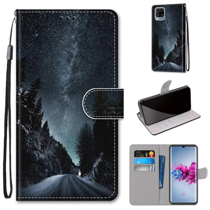 Coloured Drawing Cross Texture Horizontal Flip PU Leather Case with Holder & Card Slots & Wallet & Lanyard, For ZTE Axon 11 5G