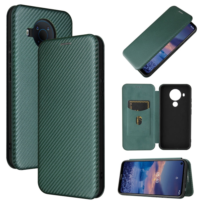 Carbon Fiber Texture Magnetic Horizontal Flip TPU + PC + PU Leather Case with Card Slot, For Nokia 5.4, For UMIDIGI A9 Pro