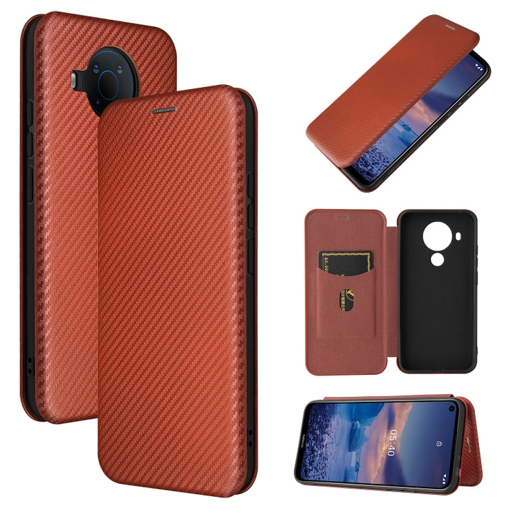 Carbon Fiber Texture Magnetic Horizontal Flip TPU + PC + PU Leather Case with Card Slot, For Nokia 5.4, For UMIDIGI A9 Pro