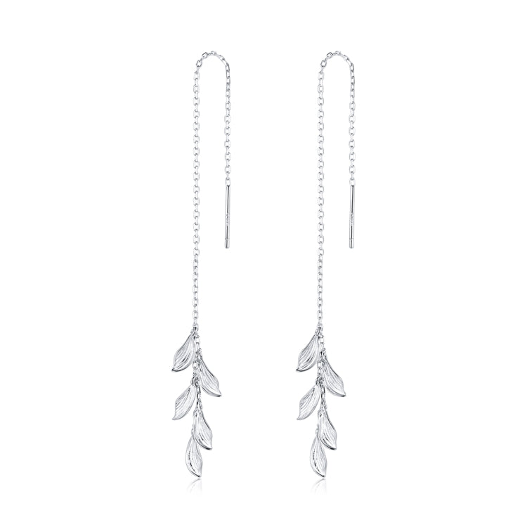 S925 Sterling Silver Simple Style Long Leaves Women Earrings, Long Leaves