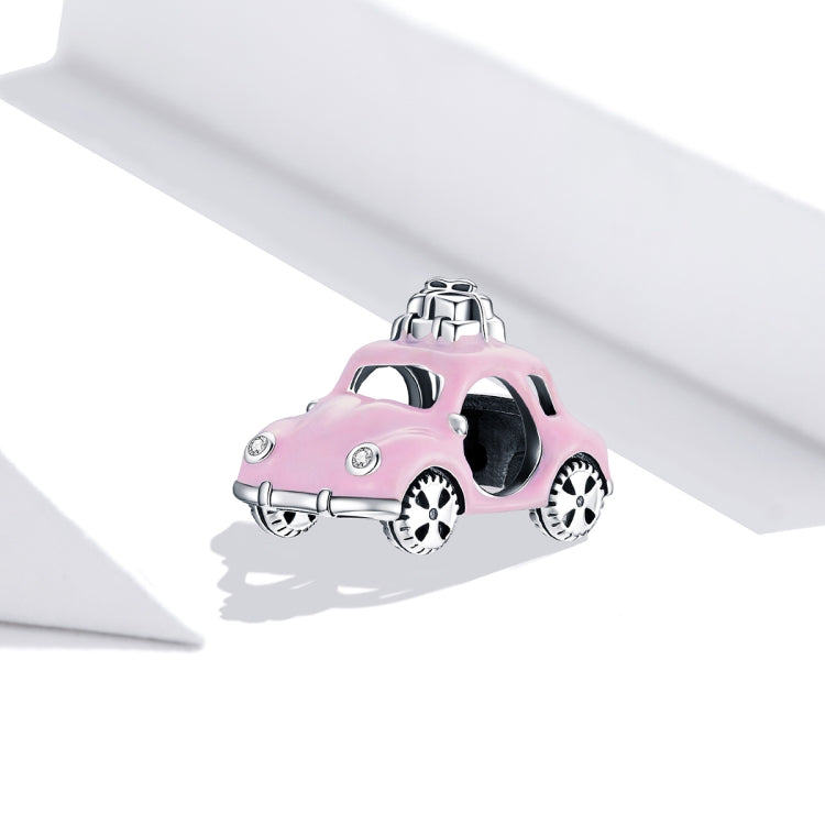 S925 Sterling Silver Pink Car Beads DIY Bracelet Necklace Accessories, Pink Car