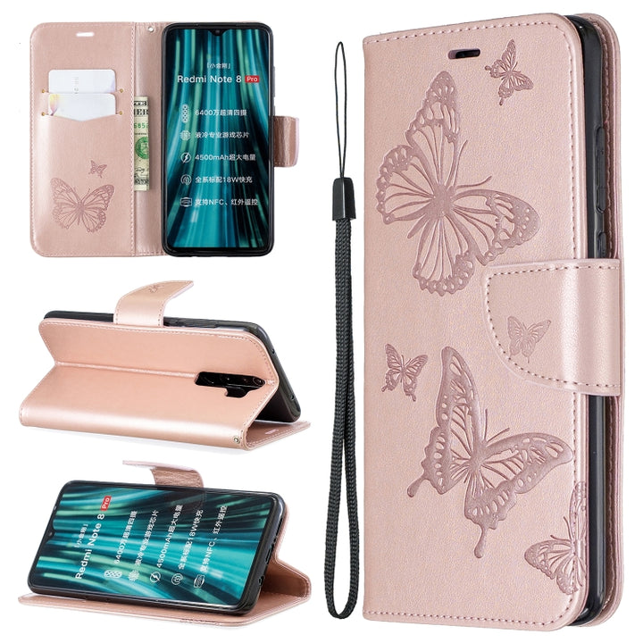 Two Butterflies Embossing Pattern Horizontal Flip Leather Case with Holder & Card Slot & Wallet & Lanyard, For Xiaomi Redmi Note 8 Pro