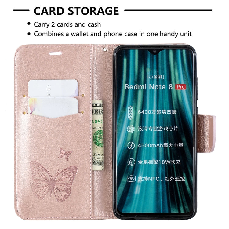 Two Butterflies Embossing Pattern Horizontal Flip Leather Case with Holder & Card Slot & Wallet & Lanyard, For Xiaomi Redmi Note 8 Pro