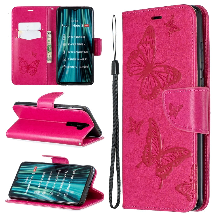 Two Butterflies Embossing Pattern Horizontal Flip Leather Case with Holder & Card Slot & Wallet & Lanyard, For Xiaomi Redmi Note 8 Pro