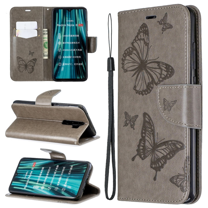 Two Butterflies Embossing Pattern Horizontal Flip Leather Case with Holder & Card Slot & Wallet & Lanyard, For Xiaomi Redmi Note 8 Pro