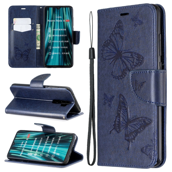 Two Butterflies Embossing Pattern Horizontal Flip Leather Case with Holder & Card Slot & Wallet & Lanyard, For Xiaomi Redmi Note 8 Pro