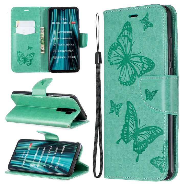 Two Butterflies Embossing Pattern Horizontal Flip Leather Case with Holder & Card Slot & Wallet & Lanyard, For Xiaomi Redmi Note 8 Pro