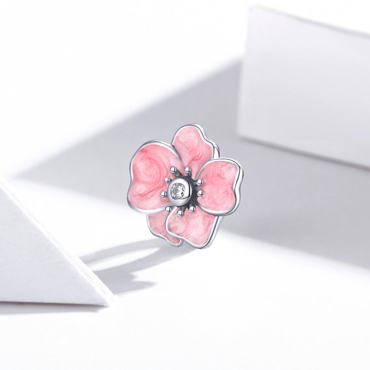 S925 Sterling Silver Pink Flower Beads DIY Bracelet Necklace Accessories, Pink Flower