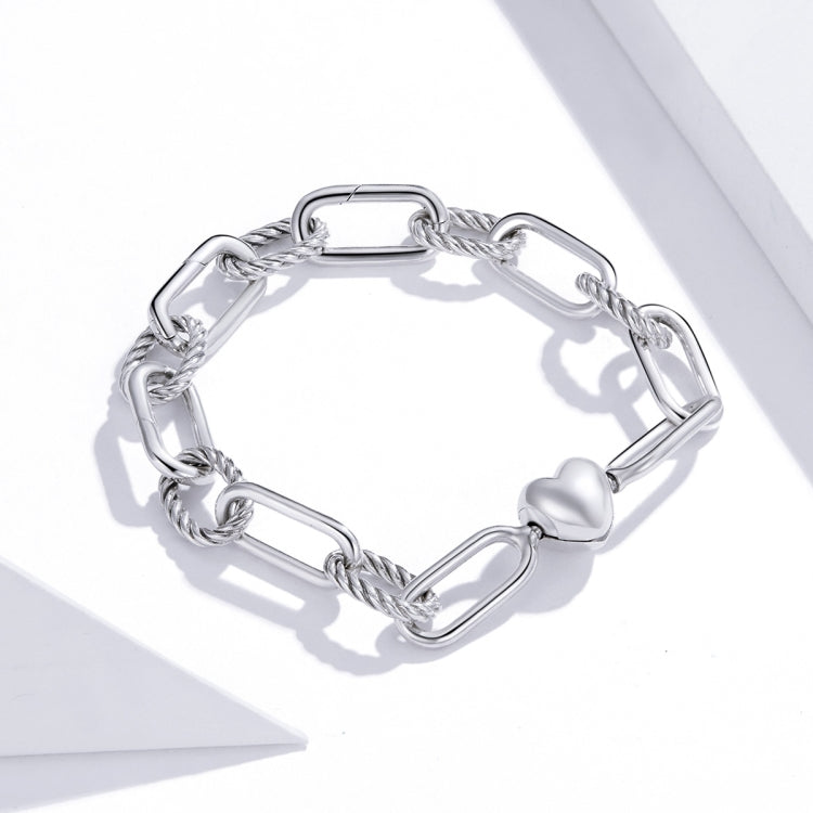 S925 Sterling Silver Paperclip Love Women Bracelet Jewelry, 17cm, 19cm