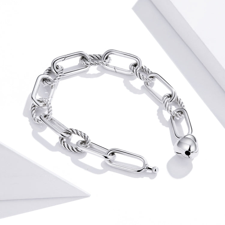 S925 Sterling Silver Paperclip Love Women Bracelet Jewelry, 17cm, 19cm