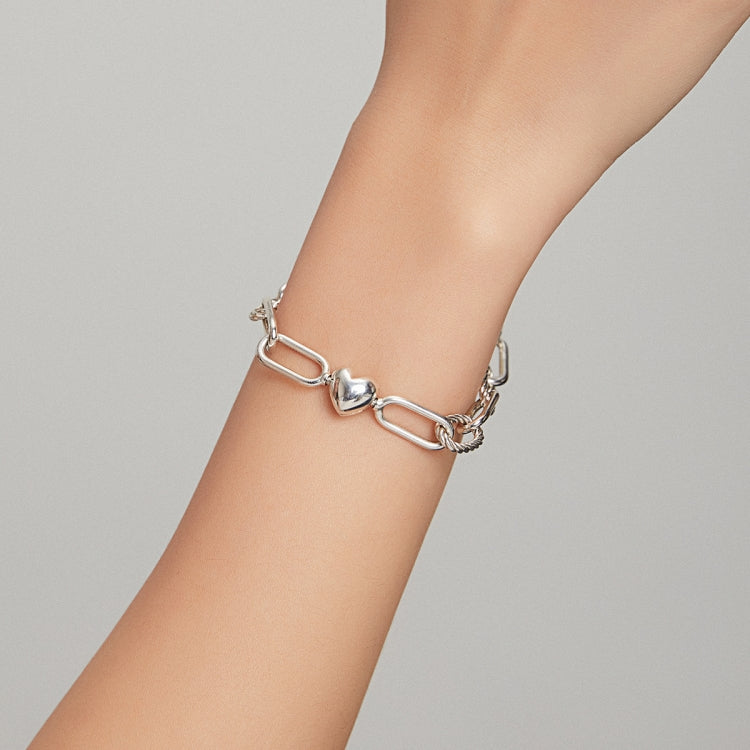 S925 Sterling Silver Paperclip Love Women Bracelet Jewelry, 17cm, 19cm