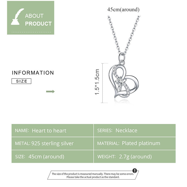 S925 Sterling Silver Heart To Heart Women Nacklace Jewelry, Heart To Heart