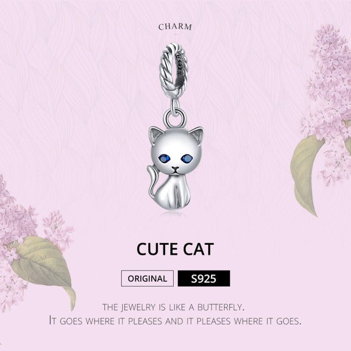 S925 Sterling Silver Cute Cat Pendant DIY Bracelet Necklace Accessories, Cat