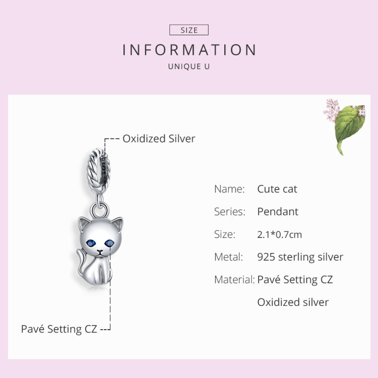 S925 Sterling Silver Cute Cat Pendant DIY Bracelet Necklace Accessories, Cat