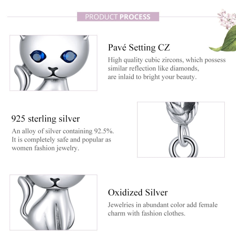 S925 Sterling Silver Cute Cat Pendant DIY Bracelet Necklace Accessories, Cat