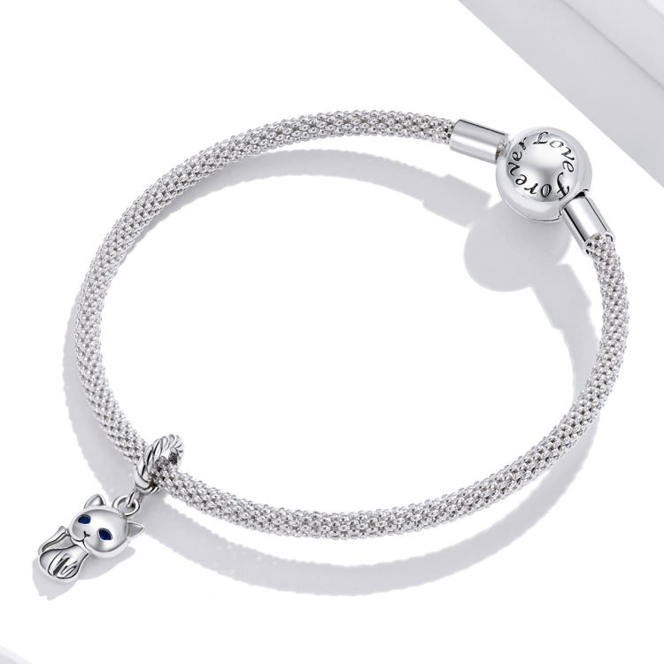 S925 Sterling Silver Cute Cat Pendant DIY Bracelet Necklace Accessories, Cat