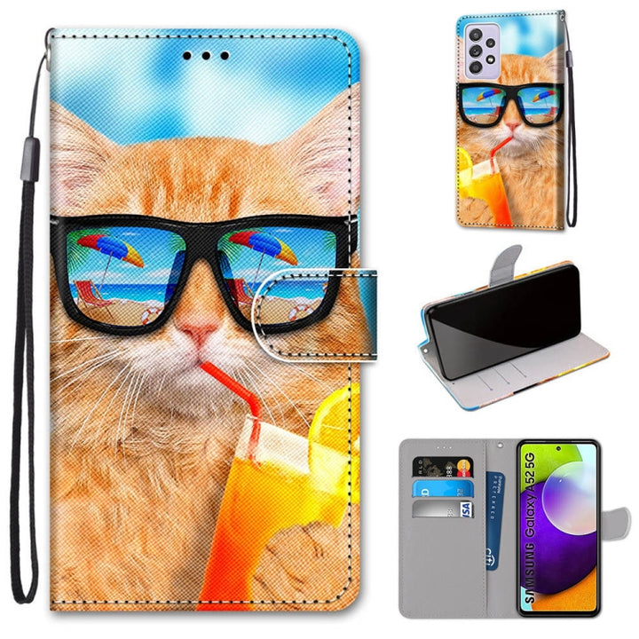 Coloured Drawing Cross Texture Horizontal Flip PU Leather Case with Holder & Card Slots & Wallet & Lanyard, For Samsung Galaxy A52 5G / 4G