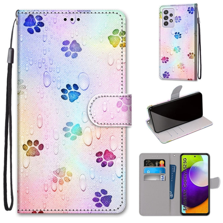 Coloured Drawing Cross Texture Horizontal Flip PU Leather Case with Holder & Card Slots & Wallet & Lanyard, For Samsung Galaxy A52 5G / 4G