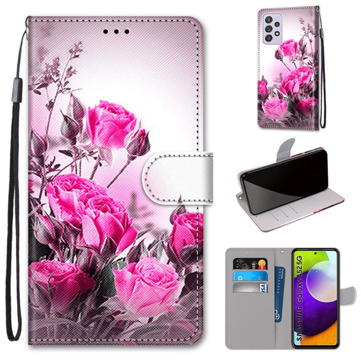 Coloured Drawing Cross Texture Horizontal Flip PU Leather Case with Holder & Card Slots & Wallet & Lanyard, For Samsung Galaxy A52 5G / 4G