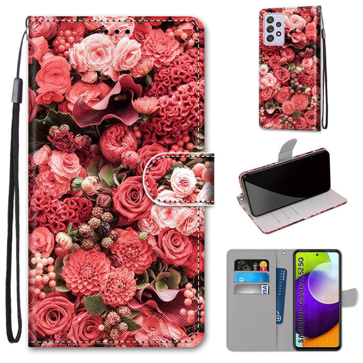 Coloured Drawing Cross Texture Horizontal Flip PU Leather Case with Holder & Card Slots & Wallet & Lanyard, For Samsung Galaxy A52 5G / 4G