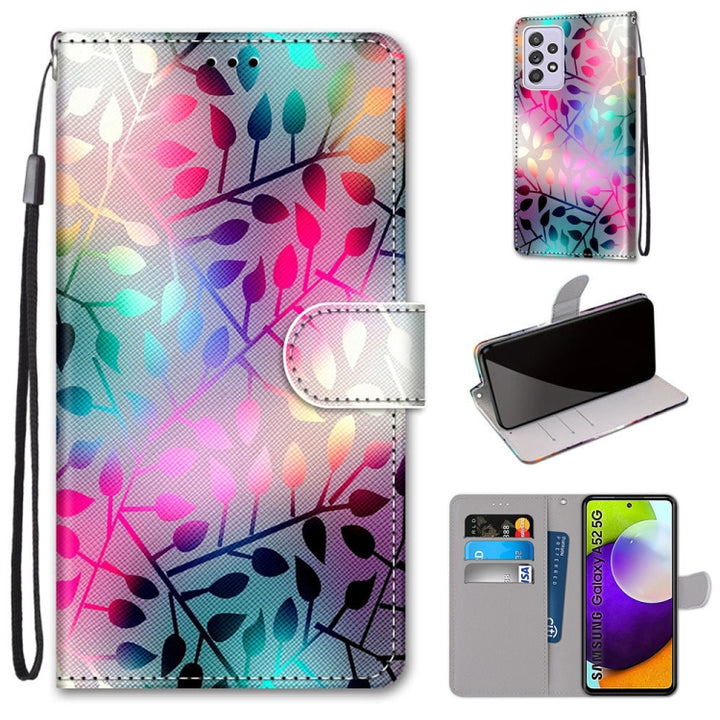 Coloured Drawing Cross Texture Horizontal Flip PU Leather Case with Holder & Card Slots & Wallet & Lanyard, For Samsung Galaxy A52 5G / 4G