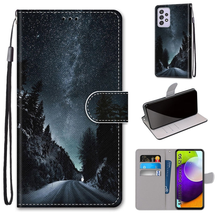 Coloured Drawing Cross Texture Horizontal Flip PU Leather Case with Holder & Card Slots & Wallet & Lanyard, For Samsung Galaxy A52 5G / 4G