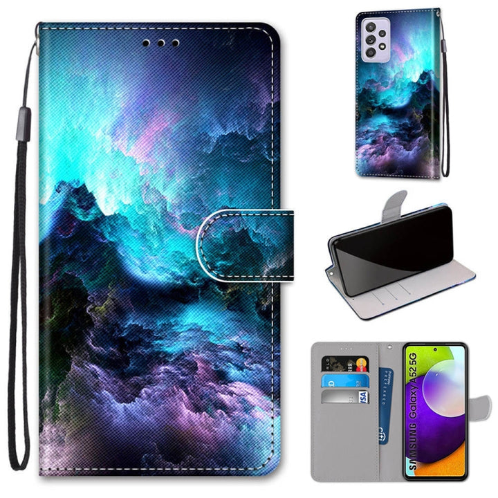 Coloured Drawing Cross Texture Horizontal Flip PU Leather Case with Holder & Card Slots & Wallet & Lanyard, For Samsung Galaxy A52 5G / 4G