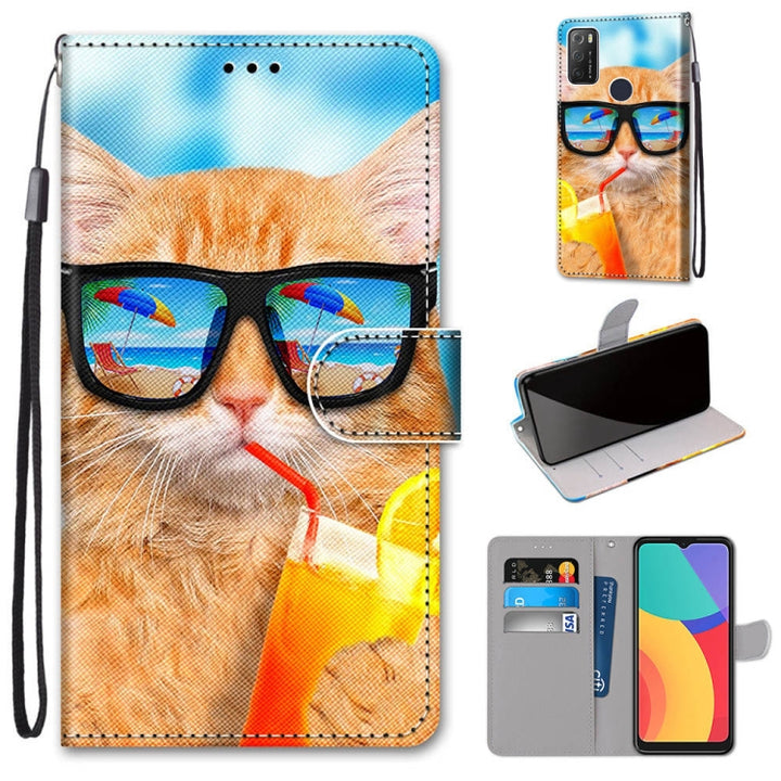 Coloured Drawing Cross Texture Horizontal Flip PU Leather Case with Holder & Card Slots & Wallet & Lanyard, For Alcatel 1S 2021 / 3L 2021