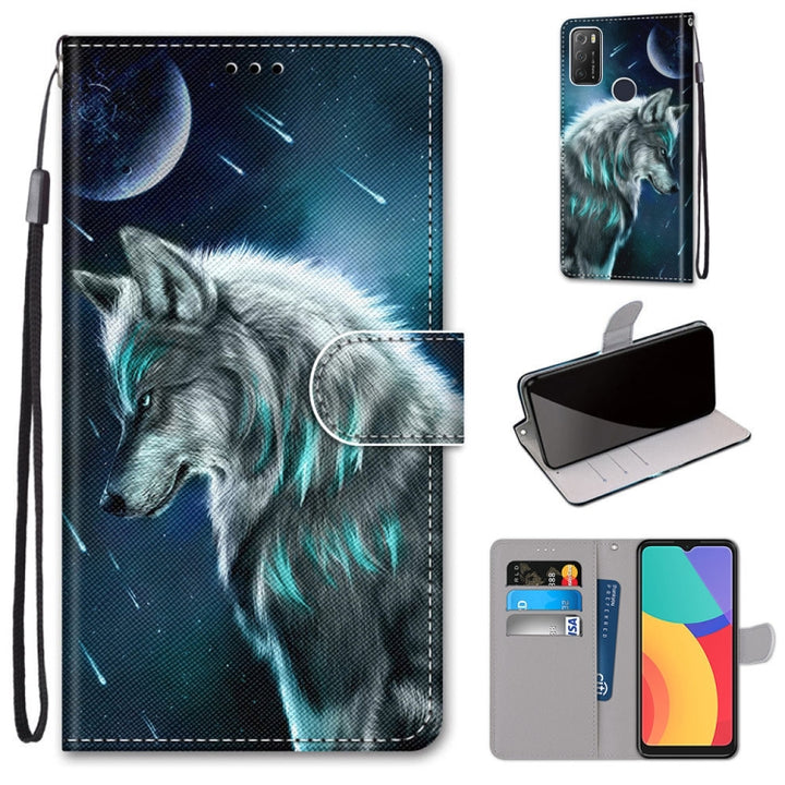 Coloured Drawing Cross Texture Horizontal Flip PU Leather Case with Holder & Card Slots & Wallet & Lanyard, For Alcatel 1S 2021 / 3L 2021