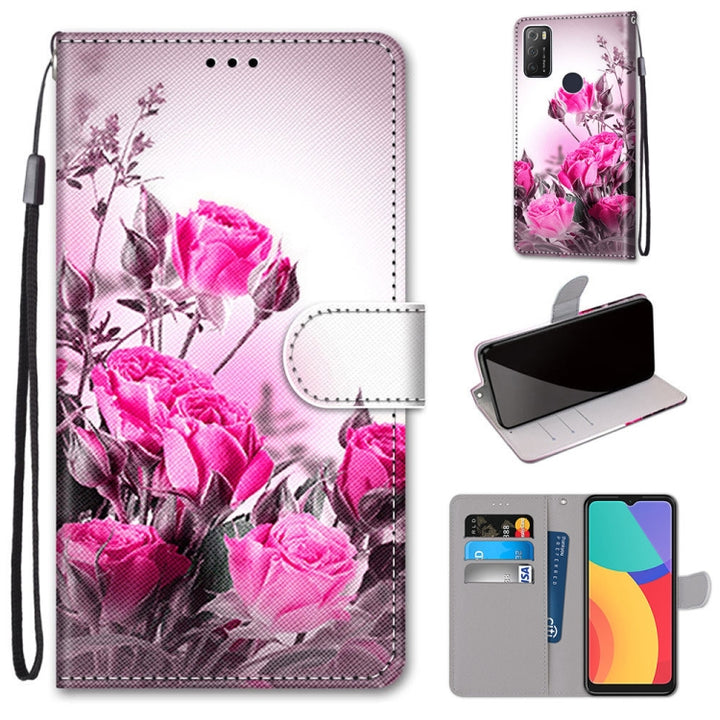 Coloured Drawing Cross Texture Horizontal Flip PU Leather Case with Holder & Card Slots & Wallet & Lanyard, For Alcatel 1S 2021 / 3L 2021