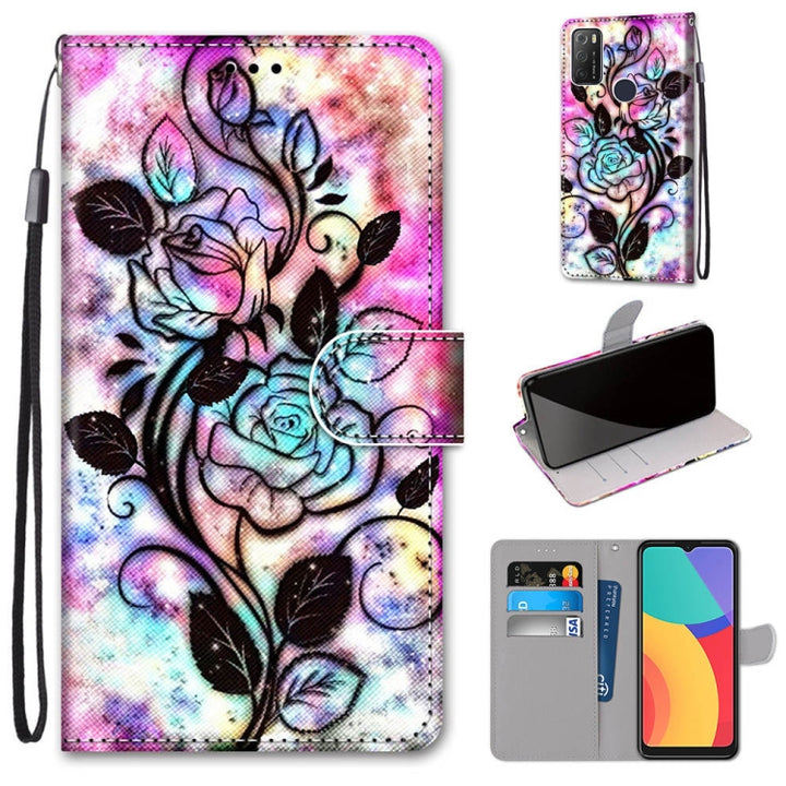 Coloured Drawing Cross Texture Horizontal Flip PU Leather Case with Holder & Card Slots & Wallet & Lanyard, For Alcatel 1S 2021 / 3L 2021