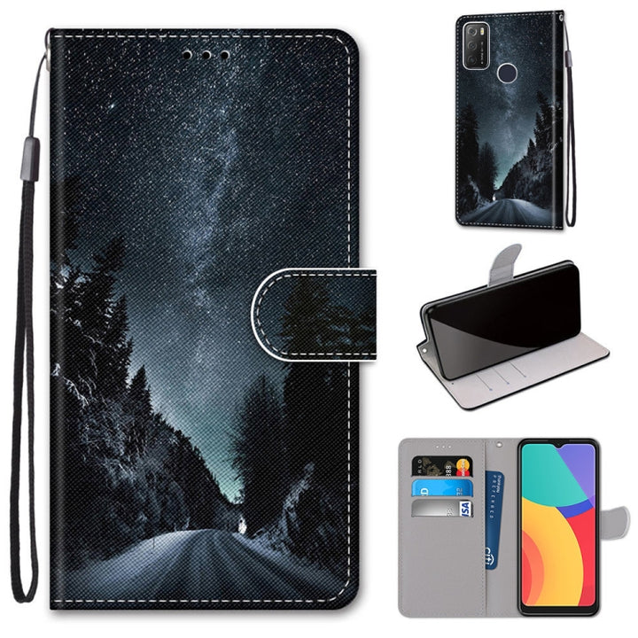 Coloured Drawing Cross Texture Horizontal Flip PU Leather Case with Holder & Card Slots & Wallet & Lanyard, For Alcatel 1S 2021 / 3L 2021