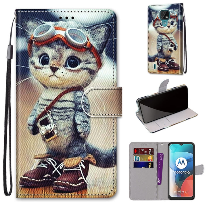 Coloured Drawing Cross Texture Horizontal Flip PU Leather Case with Holder & Card Slots & Wallet & Lanyard, For Motorola Moto E7