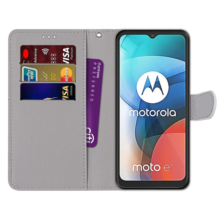 Coloured Drawing Cross Texture Horizontal Flip PU Leather Case with Holder & Card Slots & Wallet & Lanyard, For Motorola Moto E7