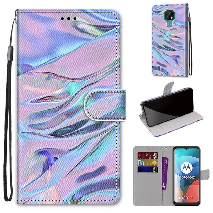 Coloured Drawing Cross Texture Horizontal Flip PU Leather Case with Holder & Card Slots & Wallet & Lanyard, For Motorola Moto E7