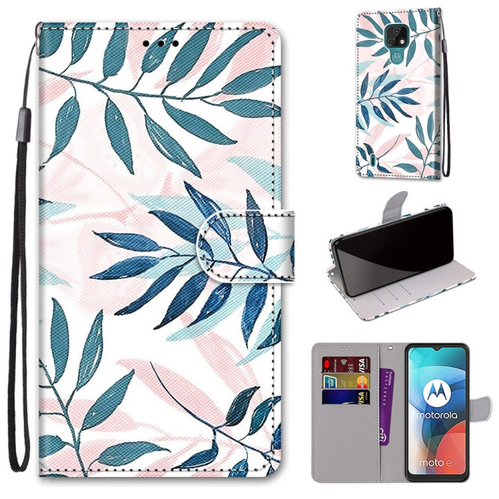 Coloured Drawing Cross Texture Horizontal Flip PU Leather Case with Holder & Card Slots & Wallet & Lanyard, For Motorola Moto E7