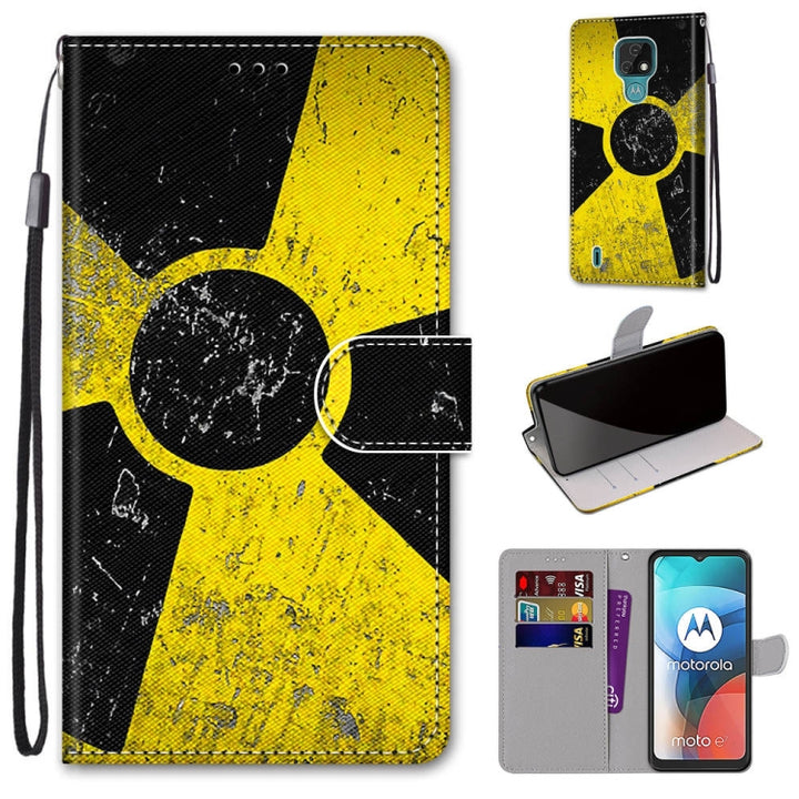 Coloured Drawing Cross Texture Horizontal Flip PU Leather Case with Holder & Card Slots & Wallet & Lanyard, For Motorola Moto E7