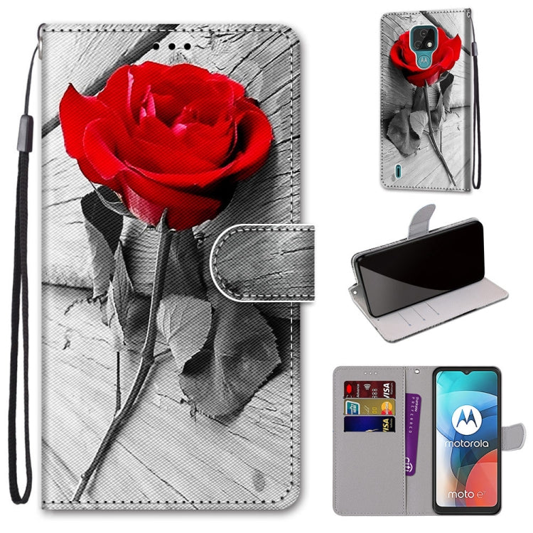 Coloured Drawing Cross Texture Horizontal Flip PU Leather Case with Holder & Card Slots & Wallet & Lanyard, For Motorola Moto E7