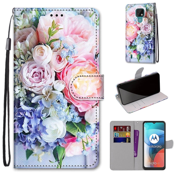 Coloured Drawing Cross Texture Horizontal Flip PU Leather Case with Holder & Card Slots & Wallet & Lanyard, For Motorola Moto E7