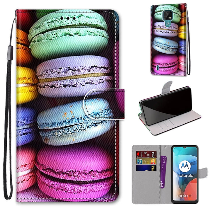 Coloured Drawing Cross Texture Horizontal Flip PU Leather Case with Holder & Card Slots & Wallet & Lanyard, For Motorola Moto E7