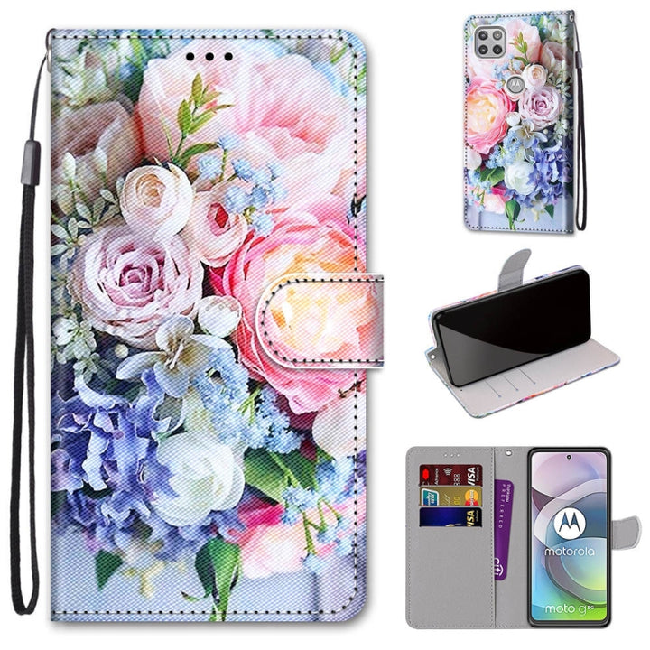 Coloured Drawing Cross Texture Horizontal Flip PU Leather Case with Holder & Card Slots & Wallet & Lanyard, For Motorola Moto G 5G