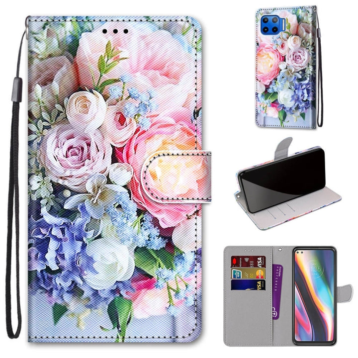 Coloured Drawing Cross Texture Horizontal Flip PU Leather Case with Holder & Card Slots & Wallet & Lanyard, For Motorola Moto G 5G Plus