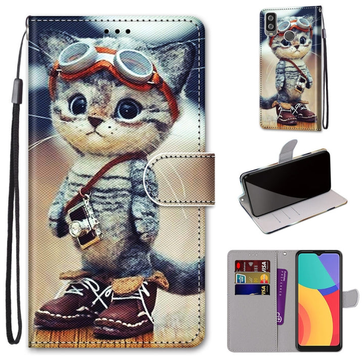 Coloured Drawing Cross Texture Horizontal Flip PU Leather Case with Holder & Card Slots & Wallet & Lanyard, For Alcatel 1L (2021)