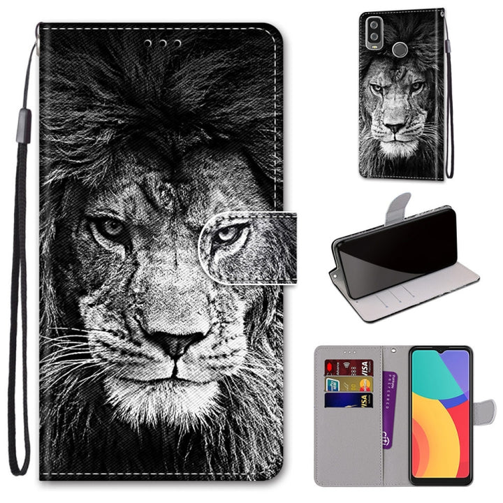 Coloured Drawing Cross Texture Horizontal Flip PU Leather Case with Holder & Card Slots & Wallet & Lanyard, For Alcatel 1L (2021)