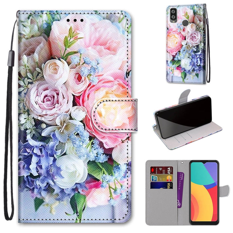 Coloured Drawing Cross Texture Horizontal Flip PU Leather Case with Holder & Card Slots & Wallet & Lanyard, For Alcatel 1L (2021)