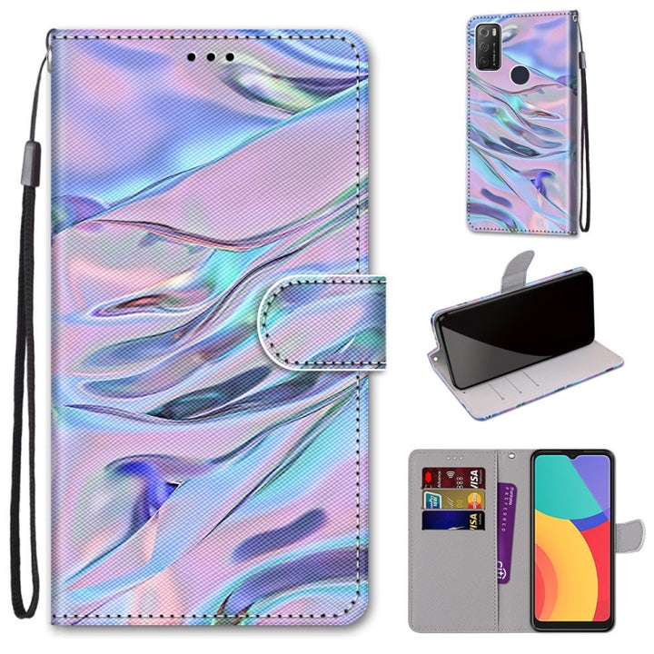 Coloured Drawing Cross Texture Horizontal Flip PU Leather Case with Holder & Card Slots & Wallet & Lanyard, For Alcatel 1S (2021)