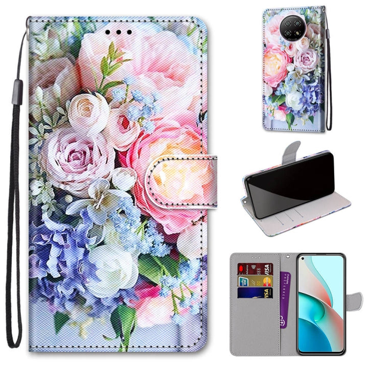 Coloured Drawing Cross Texture Horizontal Flip PU Leather Case with Holder & Card Slots & Wallet & Lanyard, For Xiaomi Redmi Note 9 5G / Note 9T